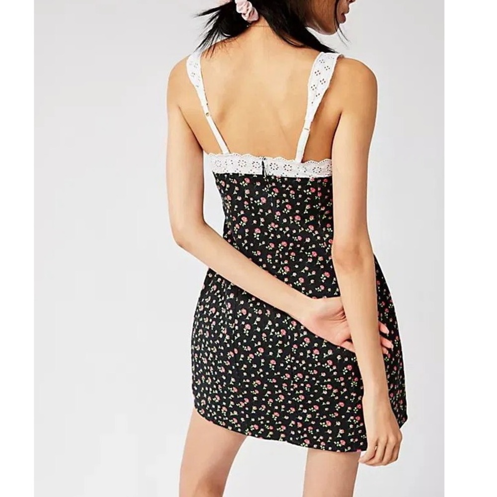 FOR LOVE & LEMONS Camille Floral and Lace Mini Dress Boho Cottagecore Black Sz M - Picture 4 of 11